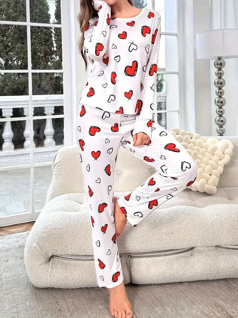 Cozy Women Heart Pajama Set Winter Sleepwear