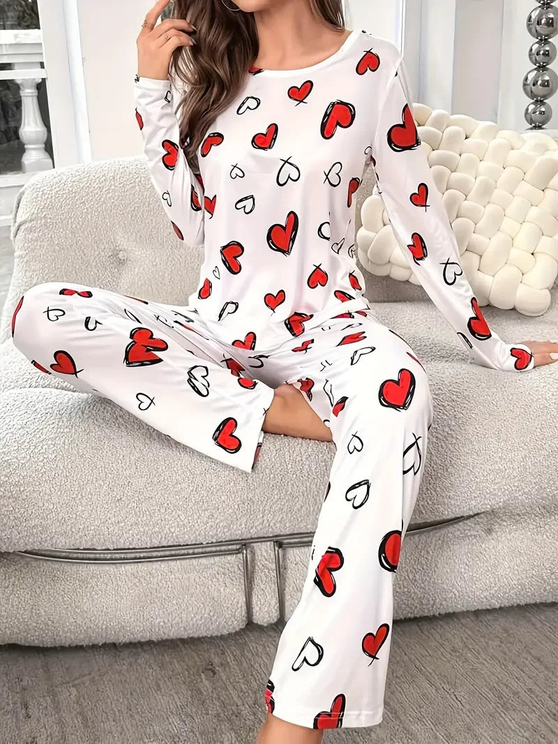 Cozy Women Heart Pajama Set Winter Sleepwear