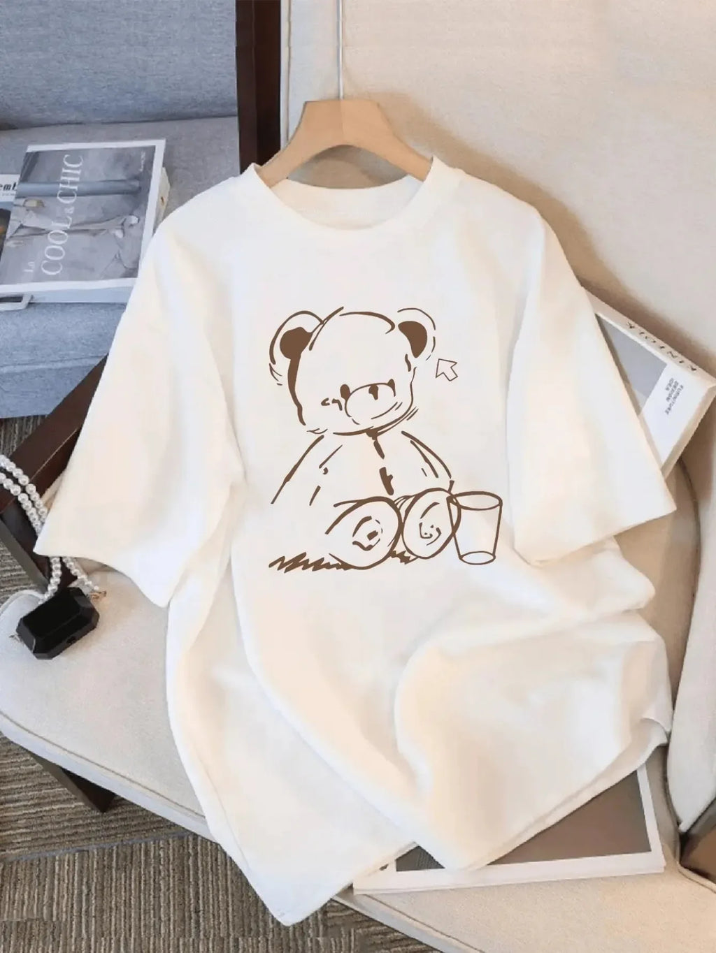 Kawaii Teddy Bear Coffee Print Tee