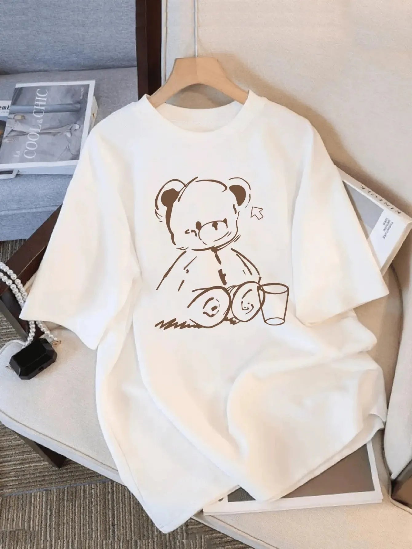 Kawaii Teddy Bear Coffee Print Tee