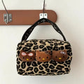Hello Kitty Leopard Black Leather Makeup Bag Large Capacity Travel Pouch