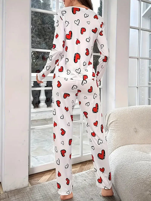 Cozy Women Heart Pajama Set Winter Sleepwear