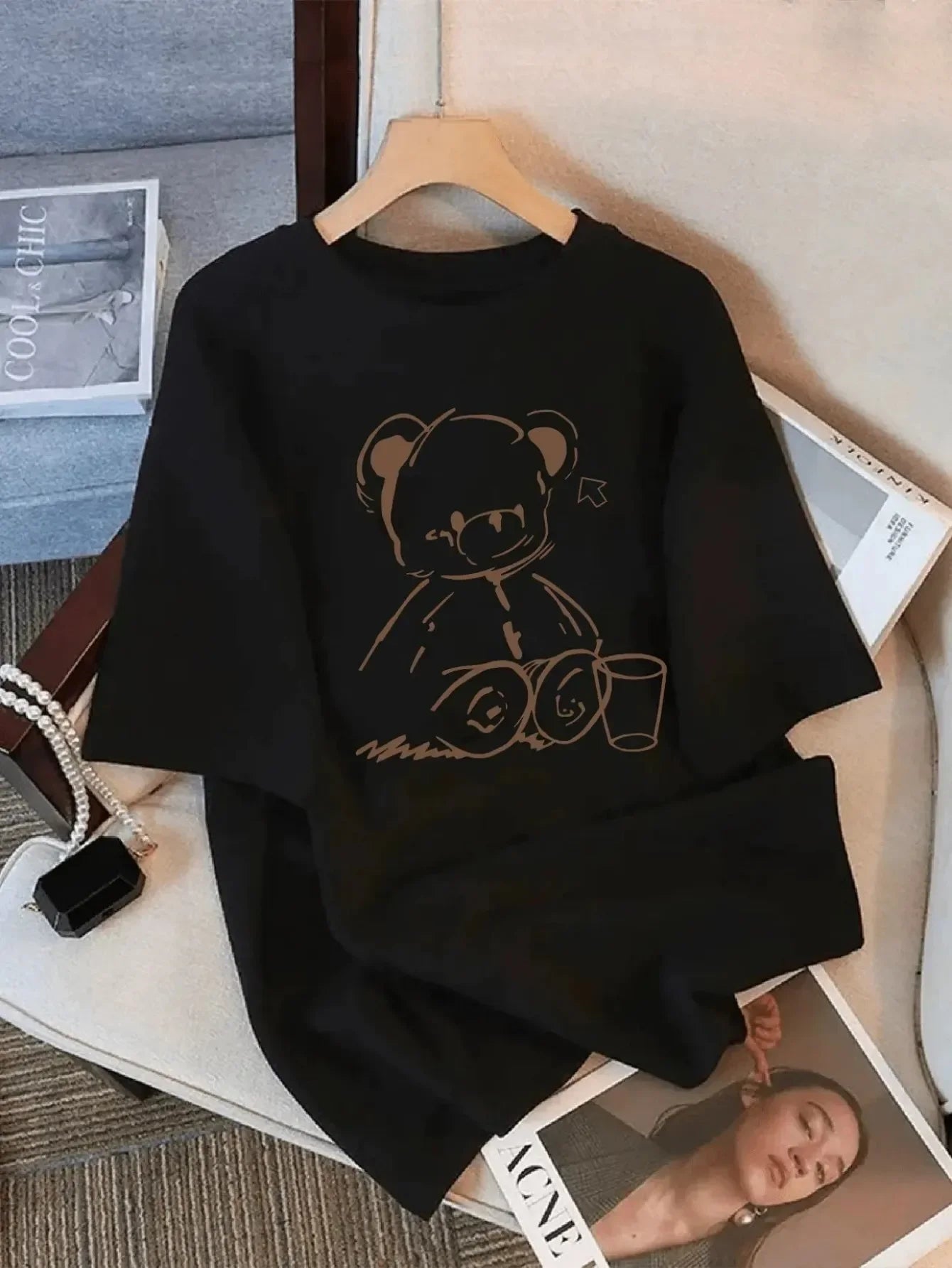 Kawaii Teddy Bear Coffee Print Tee